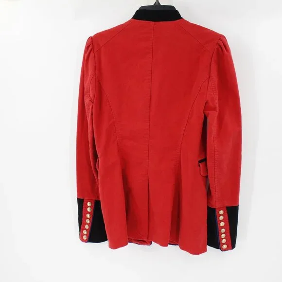 Free people blazer Womens XS Seamed and structured red gold buttons military - Picture 10 of 13